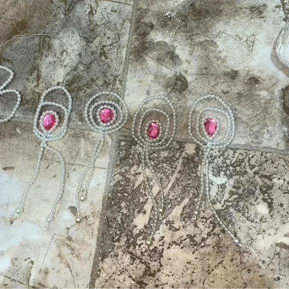 Vintage Christmas Pearl Pink and Purple Diamond Spade and Oval Shapes Ornaments - Picture 9 of 13